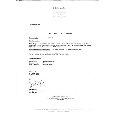 Tiffany 1.06ct Diamond Ring. Platinum.