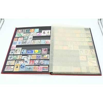 Three Stamp Albums With Stamps From Helvetia, Portugal, Romania, Uruguay, Australia and More