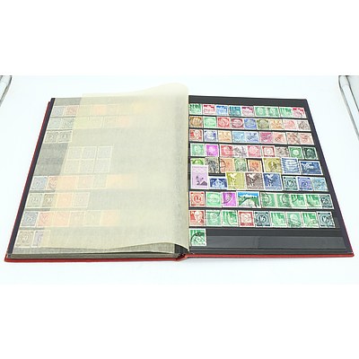 Three Stamp Albums With Stamps From Helvetia, Portugal, Romania, Uruguay, Australia and More