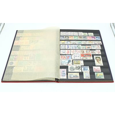 Three Stamp Albums With Stamps From Helvetia, Portugal, Romania, Uruguay, Australia and More