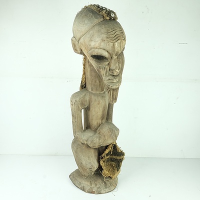 African Tribal Figure With Attached Congolese Kuba Cloth Fragment