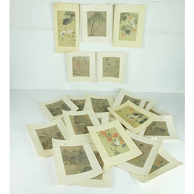 Large Folio of Chinese Watercolours On Silk