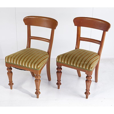 A Pair of Australian Cedar Green Fabric Upholstered Bar Back Dining Chairs