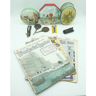 Group of Vintage Ephemera and Tins, Including Embassy Toffees