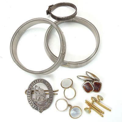 English Cufflinks, Buttons, Sleeve Shorteners and a Scotch College Badge