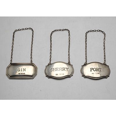 Three Sterling Silver Decanter Labels Birmingham Late 20th Century 26g