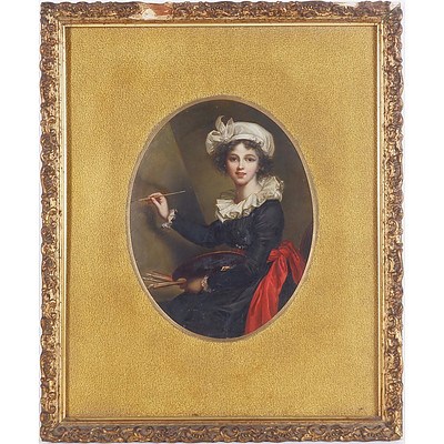 After Elisabeth Louise Vigee Le Brun (French 1755-1842) Self Portrait While Painting, 19th Century Copy, Oil and Gouache