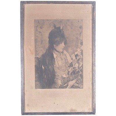 After Alfred Stevens (Belgian 1823-1906) "La bête à Bon Dieu" Engraved by Felix Jasinski (Polish 1862-1901)