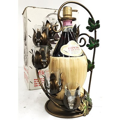 Chianti Bar Wrought Iron Display with 1.5Litre Bottle of Principe Chianti with 6 Crystal Glasses