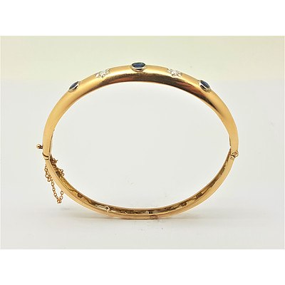 9ct Yellow Gold Sapphire and Diamond Bangle