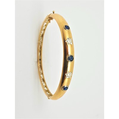 9ct Yellow Gold Sapphire and Diamond Bangle