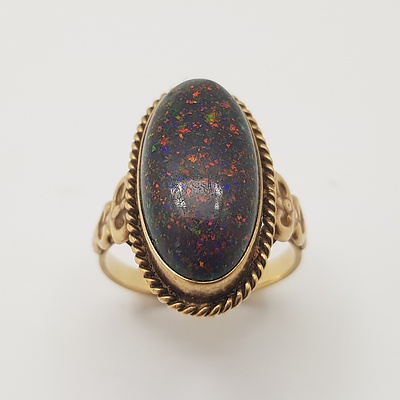 9ct Yellow Gold and Black Matrix Opal Ring