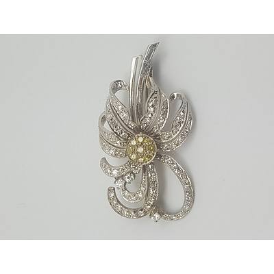Handmade Art Deco 18ct White Gold and Diamond Brooch with Valuation of $9000