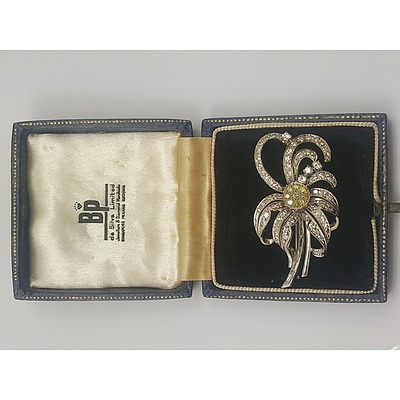 Handmade Art Deco 18ct White Gold and Diamond Brooch with Valuation of $9000
