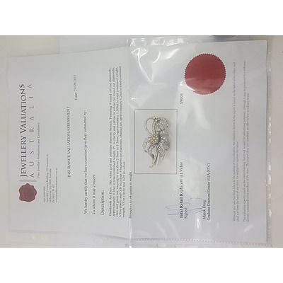 Handmade Art Deco 18ct White Gold and Diamond Brooch with Valuation of $9000