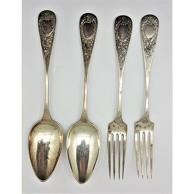 Pair of Large Forks & Spoons - 800 European Silver