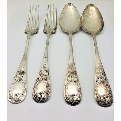 Pair of Large Forks & Spoons - 800 European Silver