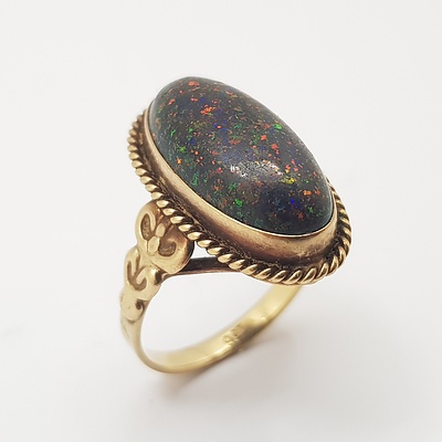 9ct Yellow Gold and Black Matrix Opal Ring