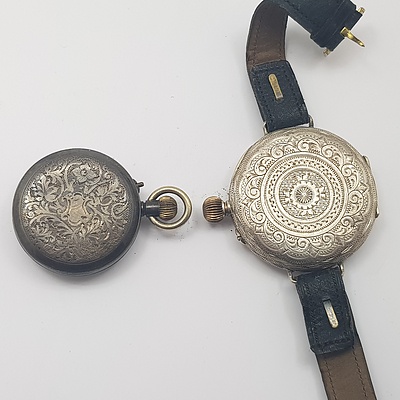 Sterling Silver Ladies Pocket Watch and Sterling Silver Fob Wrist Watch