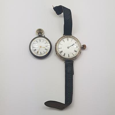 Sterling Silver Ladies Pocket Watch and Sterling Silver Fob Wrist Watch