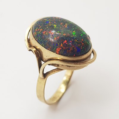 9ct Yellow Gold and Black Matrix Opal Ring