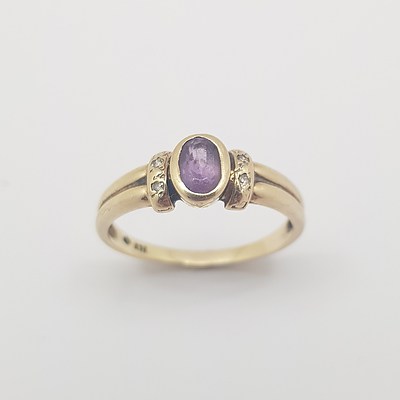 9ct Yellow Gold, Amethyst and Diamond Ring