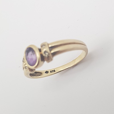 9ct Yellow Gold, Amethyst and Diamond Ring