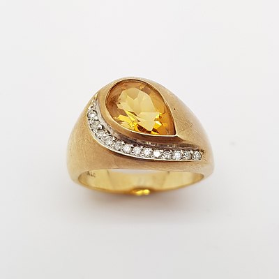 9ct Yellow Gold, Citrine and Diamond Ring made by Angus and Coote Jewellers