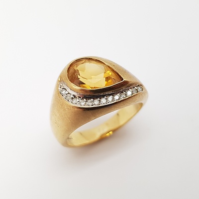 9ct Yellow Gold, Citrine and Diamond Ring made by Angus and Coote Jewellers