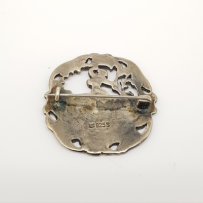 Danish Sterling Silver Peer Gynt Brooch - Depicting Peer Gynt riding Reindeer Circa 1950's