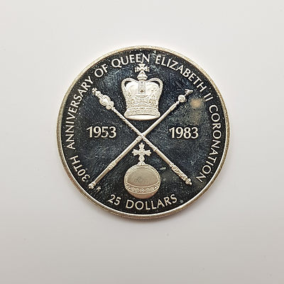 1983 Sterling Silver Barbados $25 Proof Coin for the 30th Anniversary of QEII Coronation