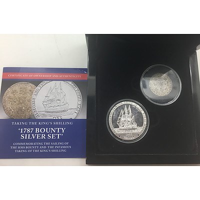 1787 HMS Bounty One Crown Silver Set - RRP $999 In original Display Box and presentation Case