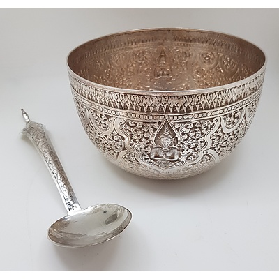 Thai Sterling Silver Bowl Made by Chinese Silversmiths, Probably Bangkok, 370g