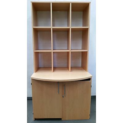 Beech Veneer Credenza with Shelving Hutch