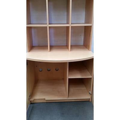 Beech Veneer Credenza with Shelving Hutch
