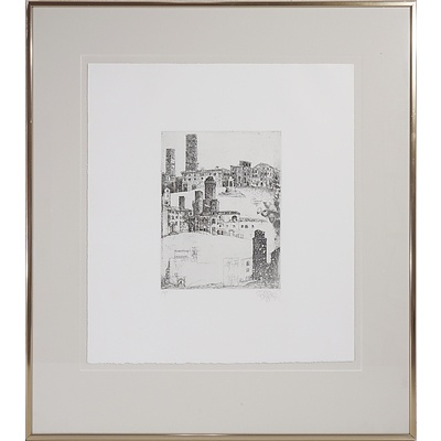 Jorg Schmeisser (1942-2012) San Gimignano Okolice 1981 Artist Proof Engraving