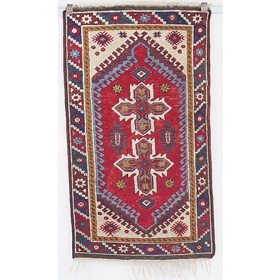 Vintage Turkish Kazak Hand Knotted Wool Pile Rug