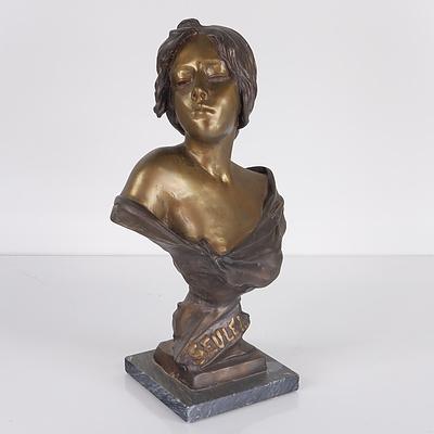 Cast Brass Female Bust with Bronze Patina, Modern