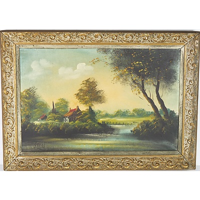 Two Riverside Farm Oil on Canvas Paintings Signed Geers