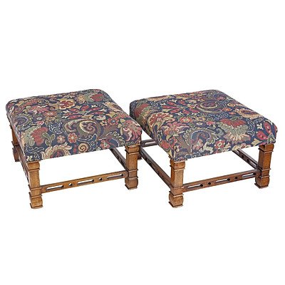 Pair of Chinese Chippendale Style Stools with Tapestry Upholstery