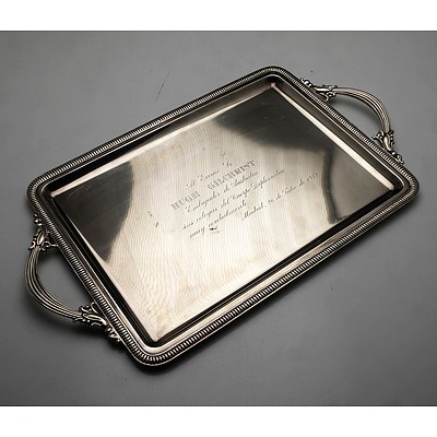 Spanish Silver Tray with Inscription to Hugh Gilchrist Circa 1979 730g