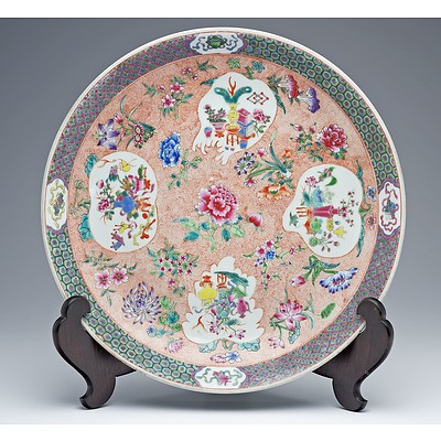 Large Chinese Famille Rose Dish, Apocryphal Qianlong Mark, Late Qing or Republic Period