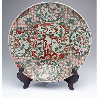 Chinese Late Ming Zhangzhou Swatow Ware Large Dish Decorated with Phoenix and Birds, Late 16th/17th Century