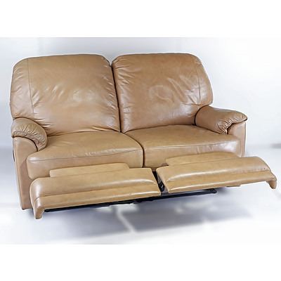 Moran Leather Two Seater Beige Leather Recliner Lounge