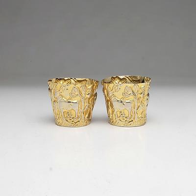 Pair Silver Gilt Repousse Vodka Cups Probably Greek
