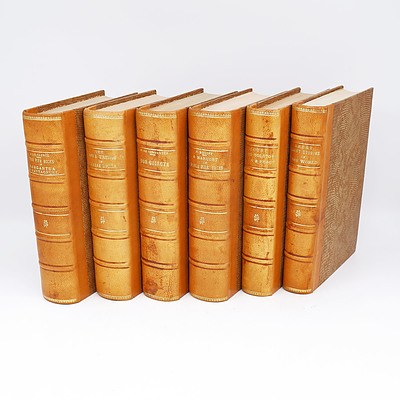Six Various Gilt Tooled Leather Bound Books Including Great Short Stories of the World, A Harvest of World Folk Tales and More