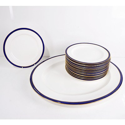 Sixteen Royal Worcester Leadless Glaze Cobalt Blue Plates and Serving Dish