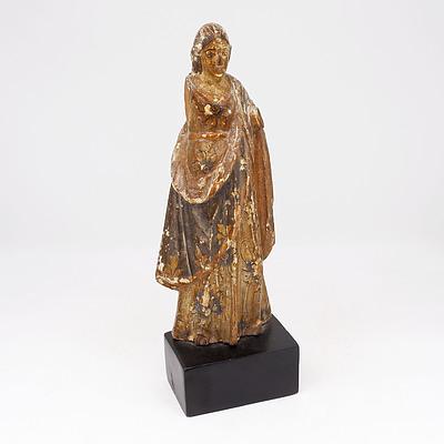 Significantly Antique Carved and Polychromed Wood Icon