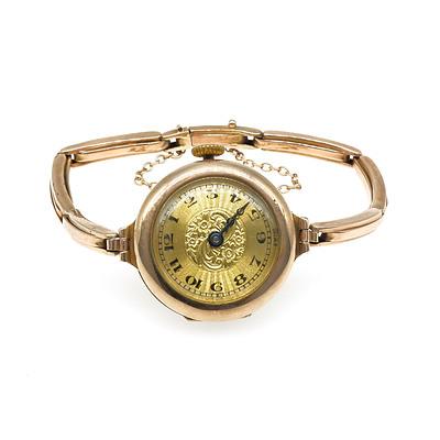 Antique 9ct Yellow Gold Ladies Swiss Wrist Watch with Gold Stretched Band