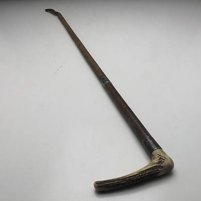 Antler and Sterling Silver Mounted Riding Crop Monogrammed "MJW", Birmingham